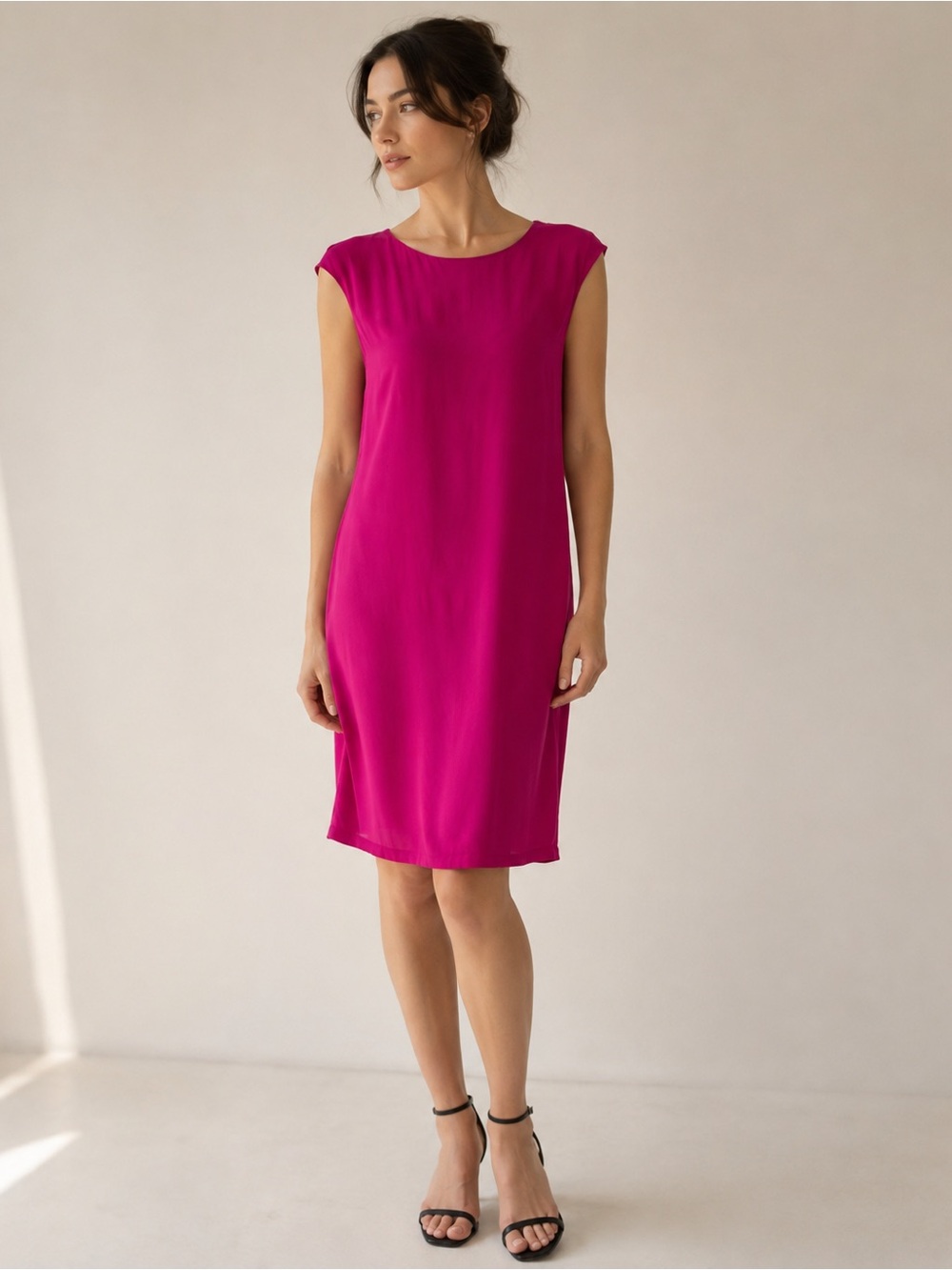 Vintage Cynthia Rowley 100% Silk Hot Pink Sheath Dress Size 6 8